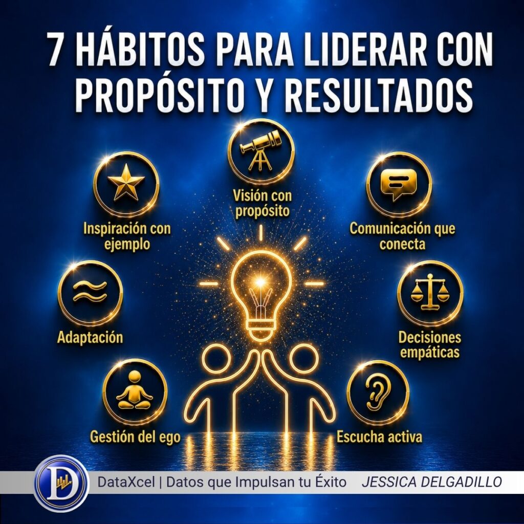 Imagen sobre los 7 hábitos para liderar con impacto, propósito, confianza y resultados sostenibles.