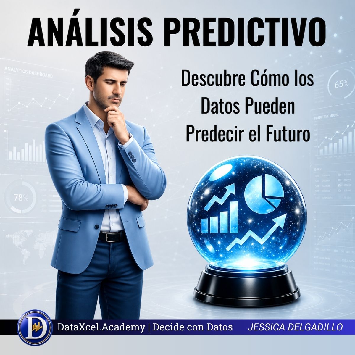 Profesional analizando datos empresariales mediante análisis predictivo para anticipar tendencias y oportunidades de negocio.