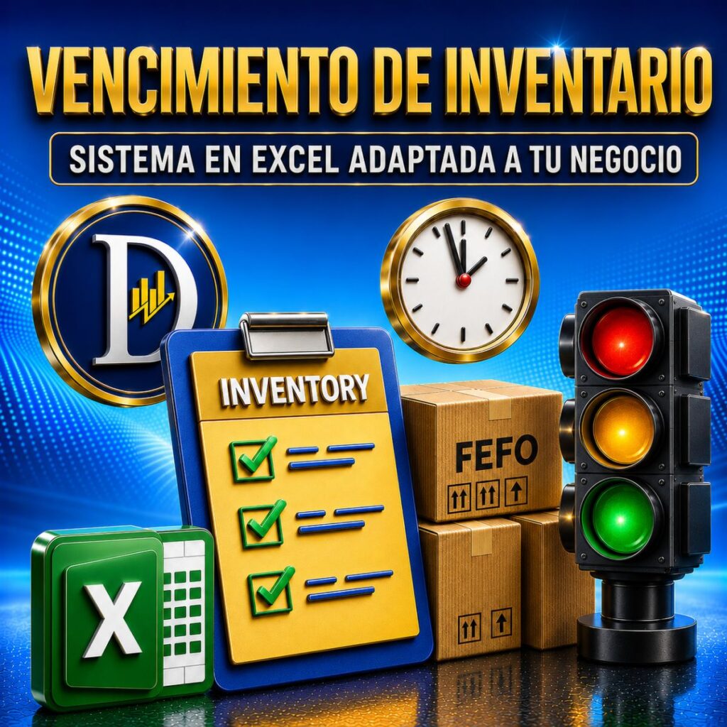 Planilla de Excel para control de vencimientos de inventarios con alertas visuales y semáforo de productos vigentes, por vencer y caducados.