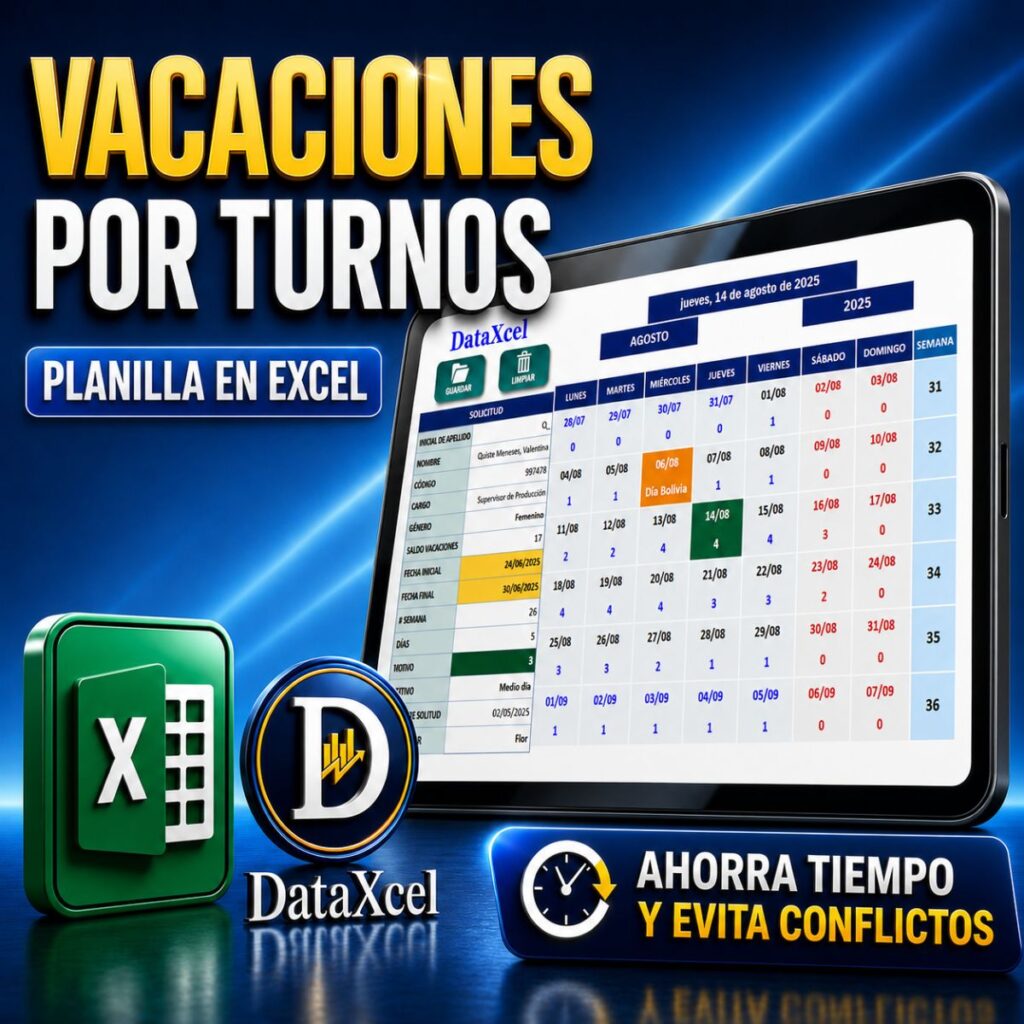 Sistema de control de vacaciones por turno en Excel con macros para empresas.