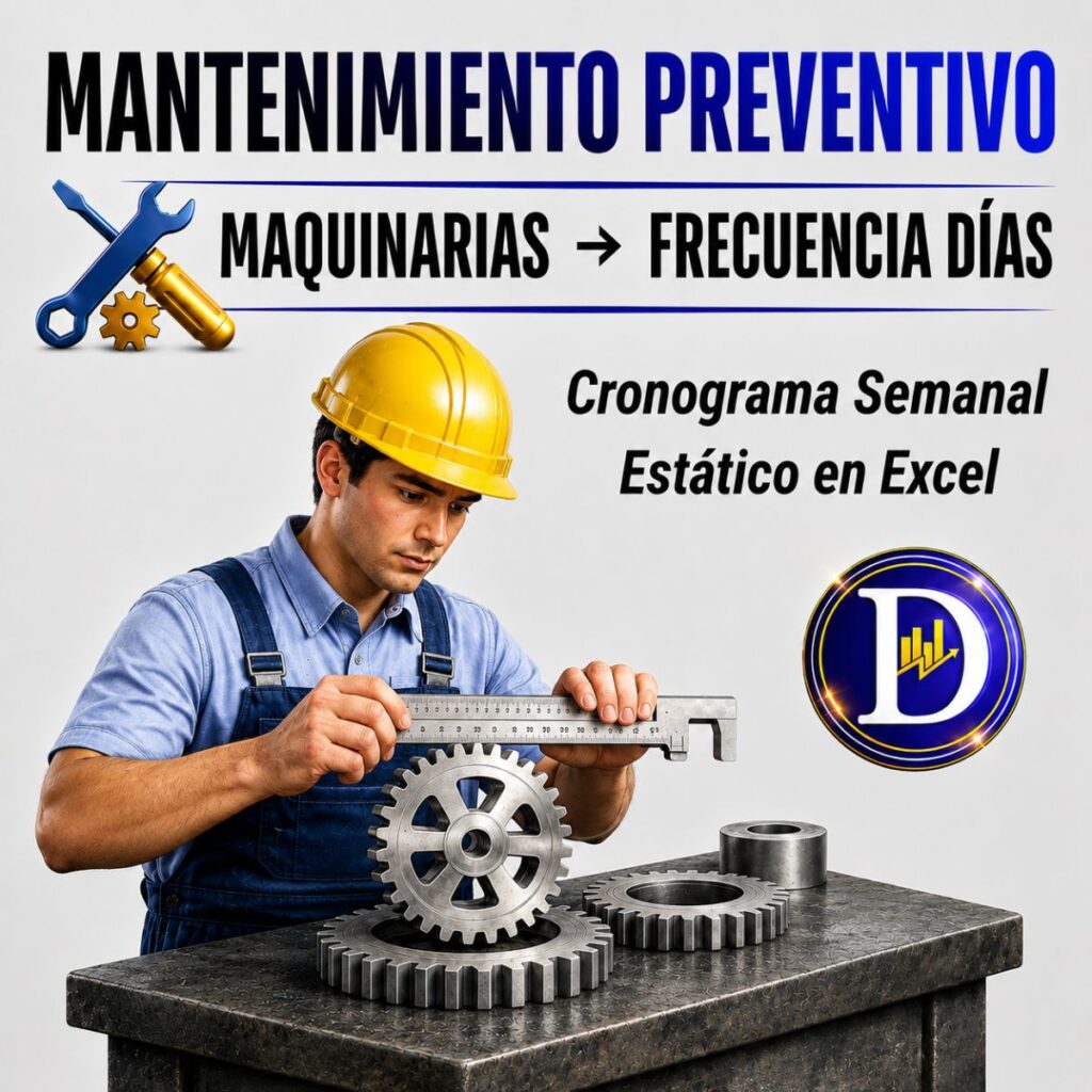 Planilla de mantenimiento preventivo en Excel con cronograma semanal.
