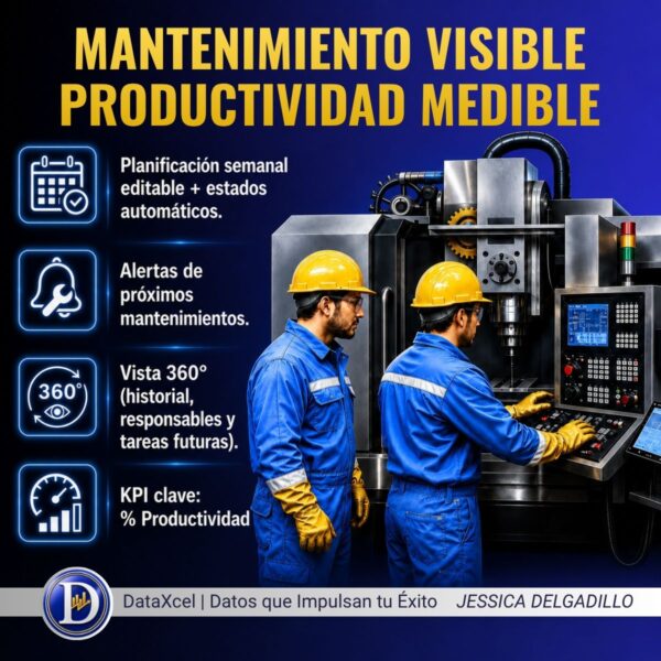 Control de activos y equipos para mantenimiento preventivo en Excel.