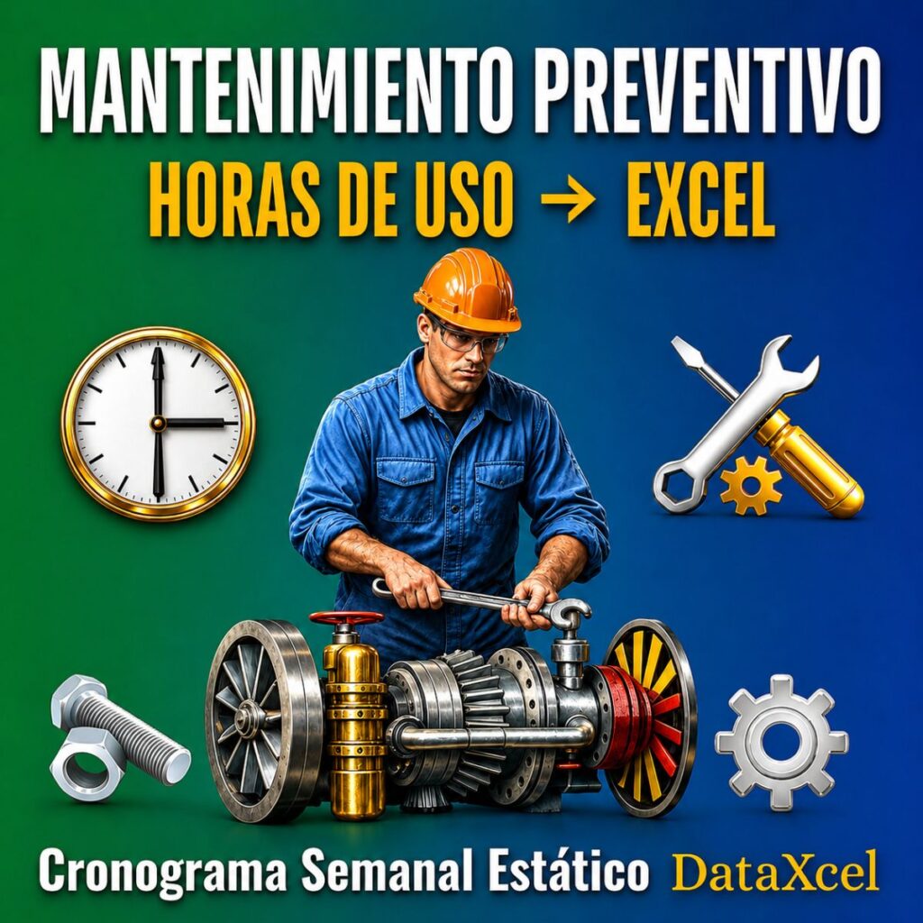 Planilla de mantenimiento preventivo por horas de uso en Excel.