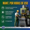 Cronograma de mantenimiento preventivo calculado por horas de uso en Excel.