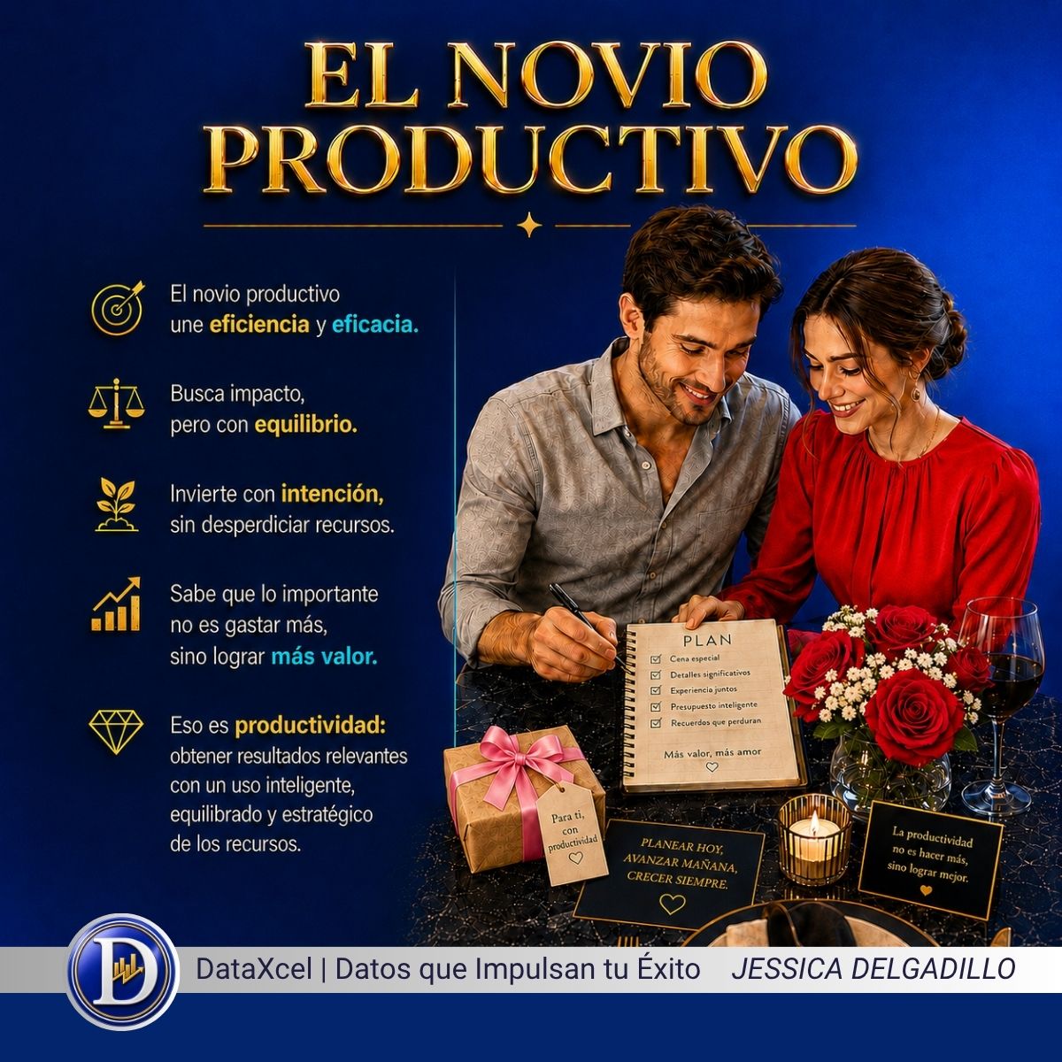 Novio productivo combinando eficiencia y eficacia para lograr mejores resultados.